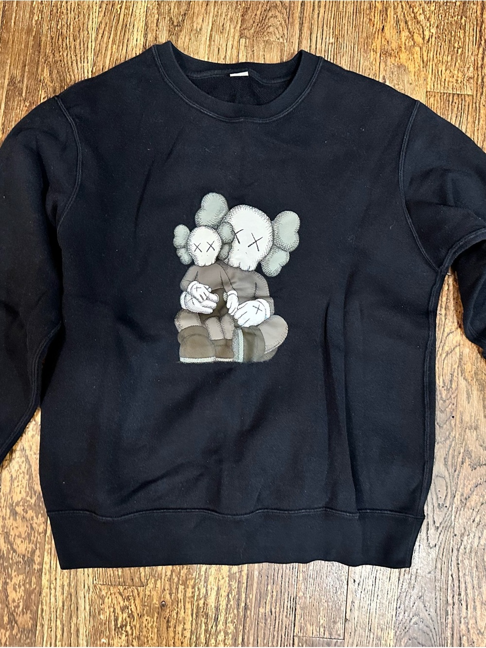 Kids Uniqlo X Kaws Black Crewneck Sweatshirt with Plush-Style Character Graphic